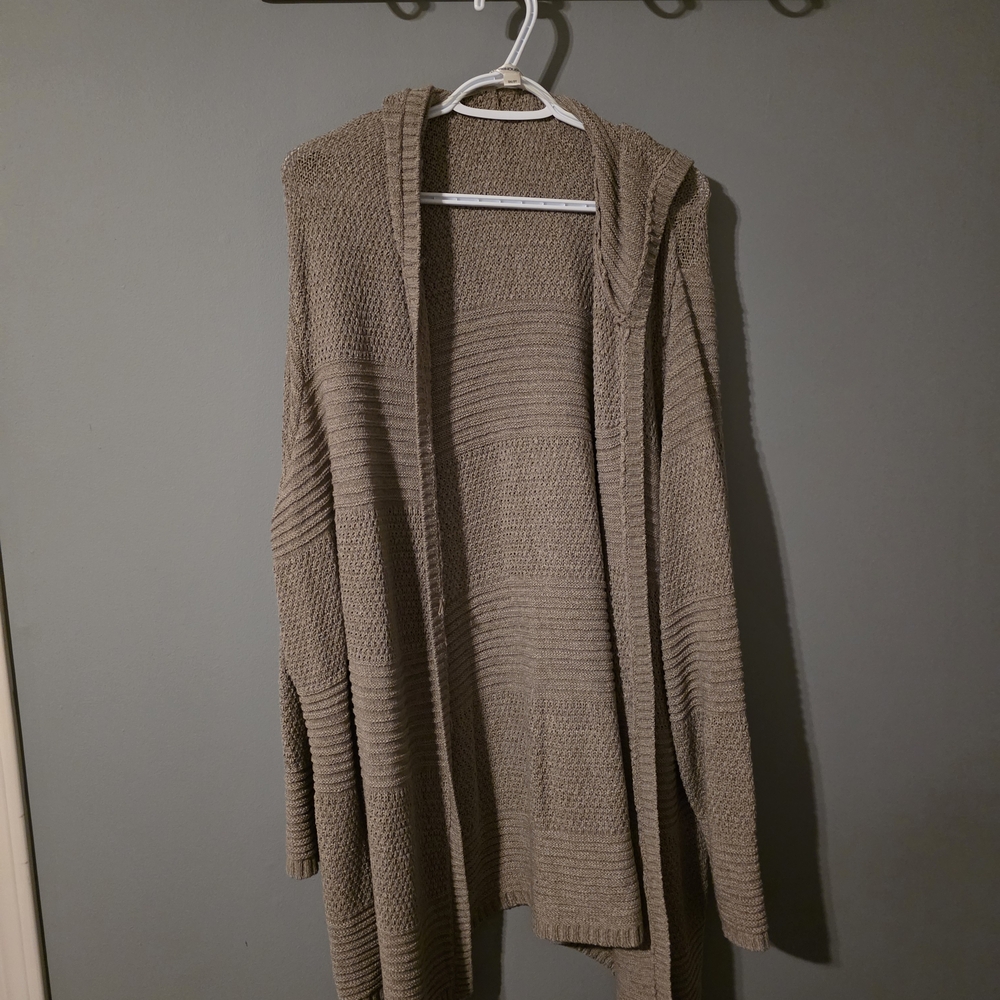 Elegant Hooded Cardigan - Taupe